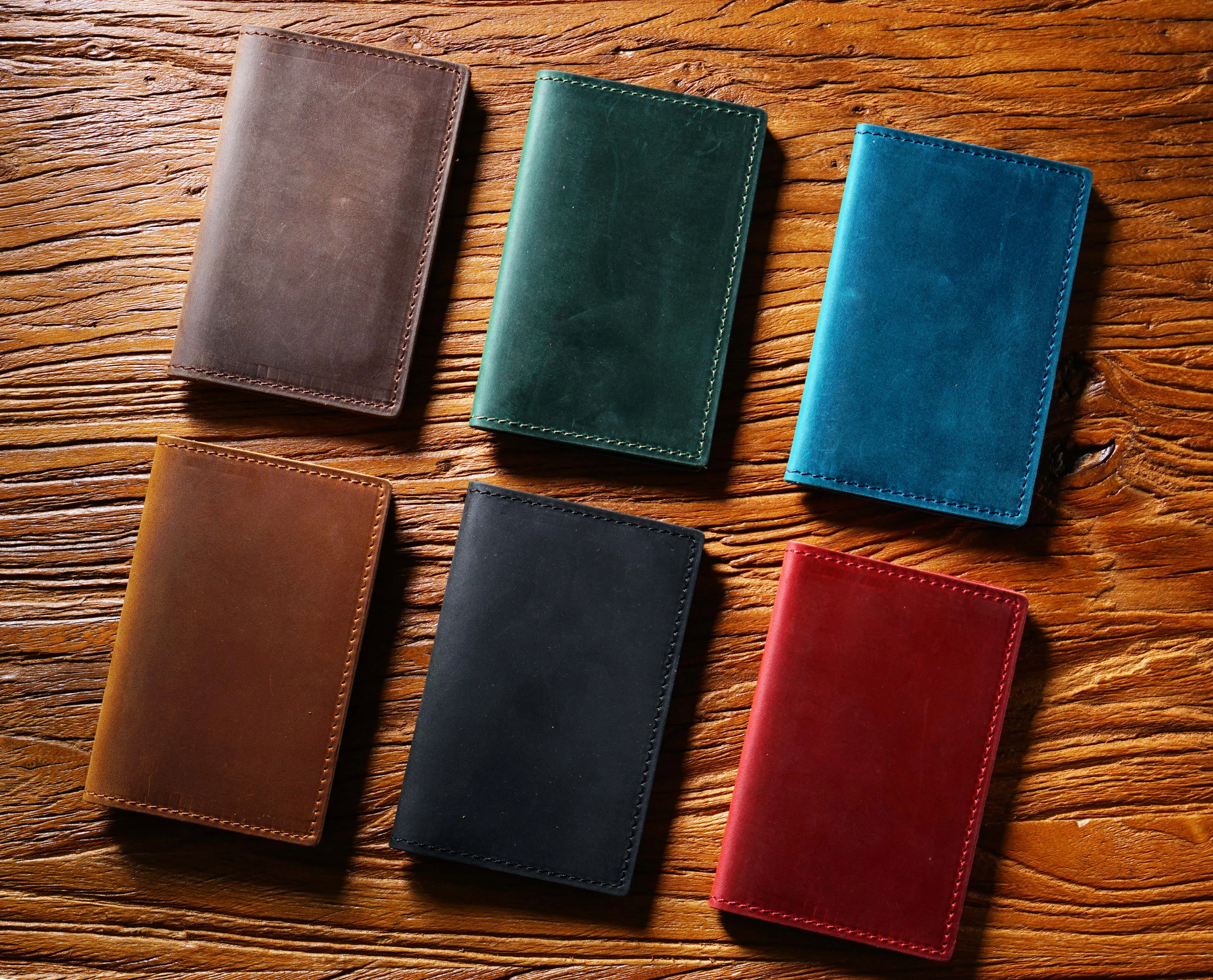 

Crazy Horse Leather Wallet - Minimalist Top-Grain Cowhide Card Holder with Stitched Seams for Bank/Membership Cards