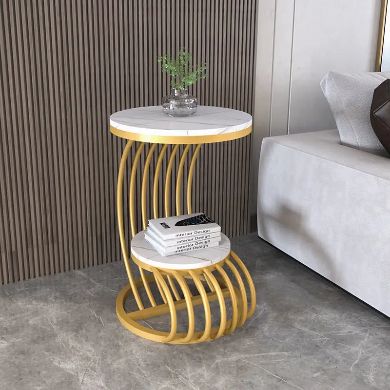 Nordic Luxury Side Table Living Room Sofa Coffee Table Balcony Small Round Table Wrought Iron Slab Creativity Modern Side Table