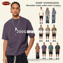 Zodf-男性と女性のためのウォッシュドコットンTシャツ,ユニセックスTシャツ,レトロカジュアル,ベーシック,プレーン,ブランド,カジュアル,新しい春と夏,200gsm,hy0775