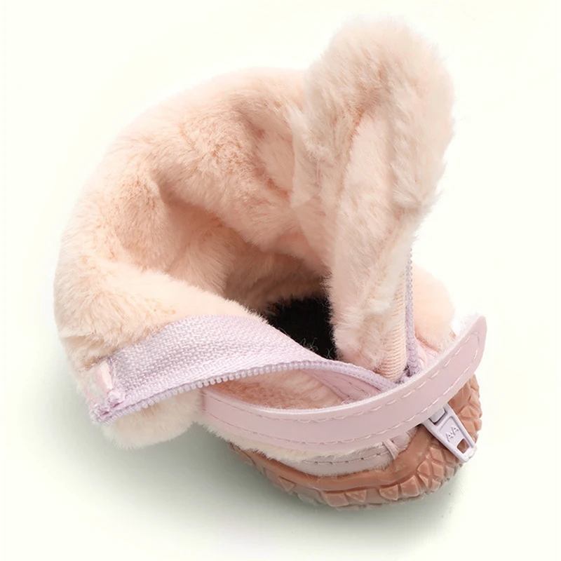 4PCS/Set Soft Plush Puppy Shoes Non Slip Winter Snow Boots for Small Dogs Waterproof Pet Dog Booties for Poodle Teddy Yorkshire