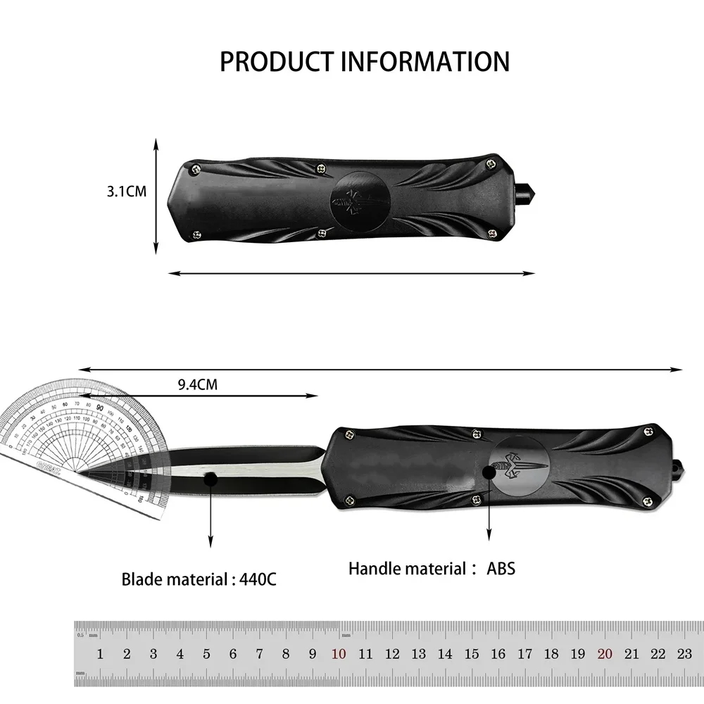 Quick Open Fixed Blade Knife 440C Steel Blade ABS Handle Outdoor Camping Pocket Knife Multi-Purpose Portable Tool