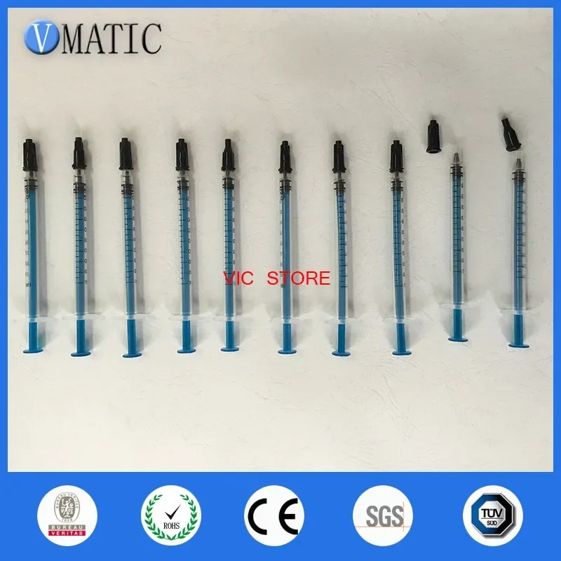 Free Shipping Non Sterilized 1ml / 1cc Blue Plastic Syringe With Black Syringe Cap/Stopper 10Pcs