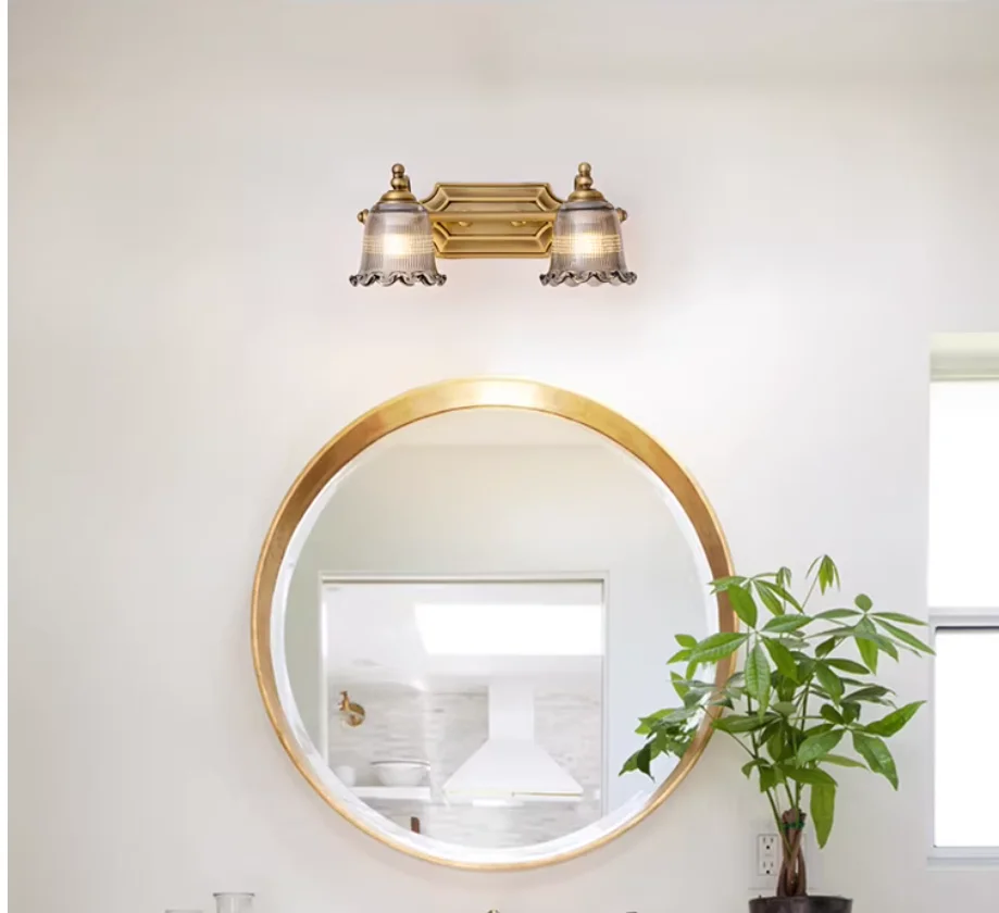 Retro LED American Style Copper Rust-Proof Bathroom Mirror Light De Candle Cabinet Light Bedroom Dressing Light Home Decoration