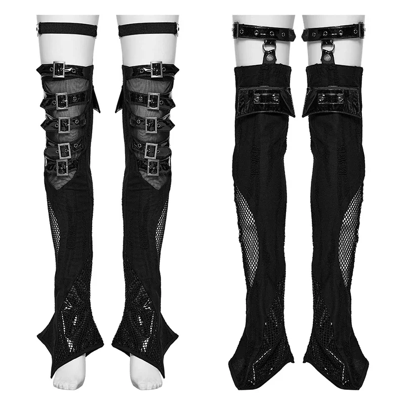 PUNK RAVE Women's Punk Cool See-through Slim Long Leg Warmers Slim-fitting Asymmetrical Flared Design Women Accessories