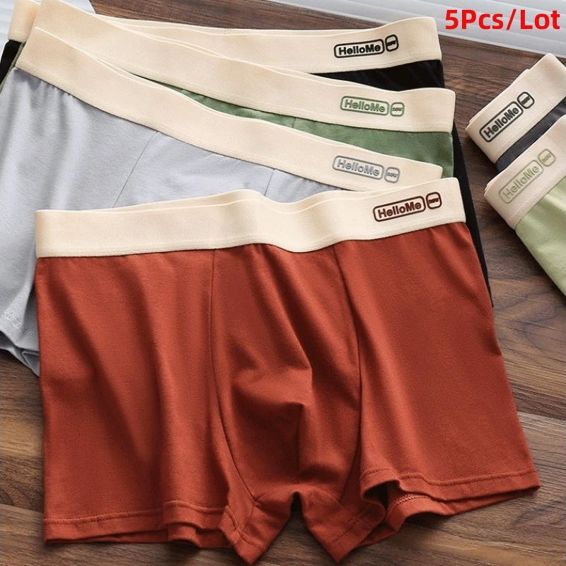 

5Pcs/Lot Breathable Cotton Men's Underwear Elastic Waistband Men Boxer Briefs Antibacterial 3D Pouch Boyshorts Male Boxer Panty