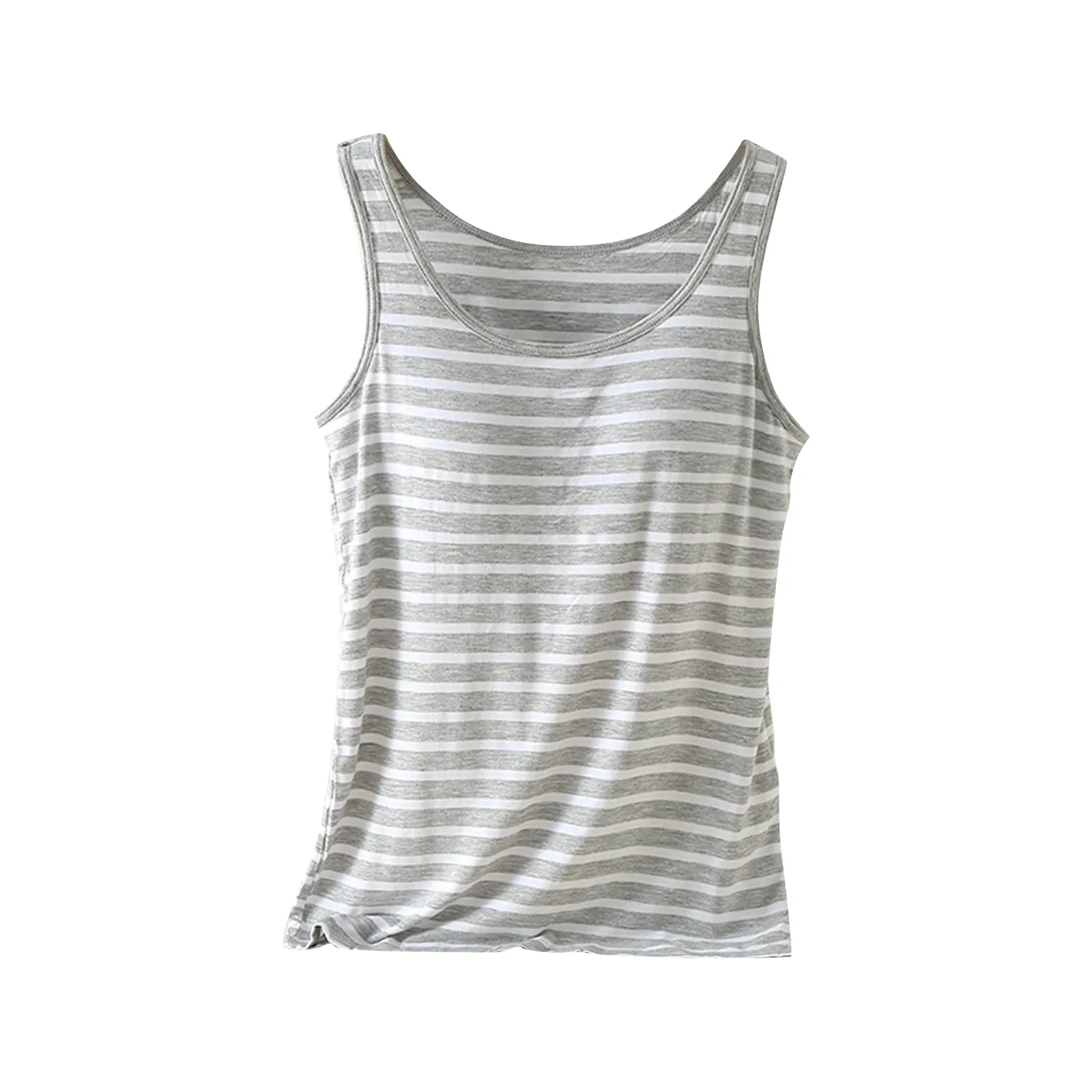 Ladies’ Breathable Striped Sleepshirt with Chest Support - Round Neck Cool Sleepwear Summer Home Leisure Bralette Top