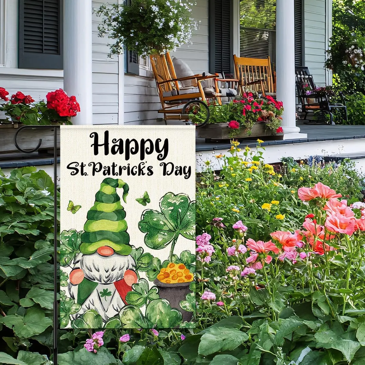 Happy St Patricks Day Garden Flag 12x18 Inch Double Sided,Gnome Shamrocks Outdoor Irish Decor House Porch Flag for St Patric EEZ