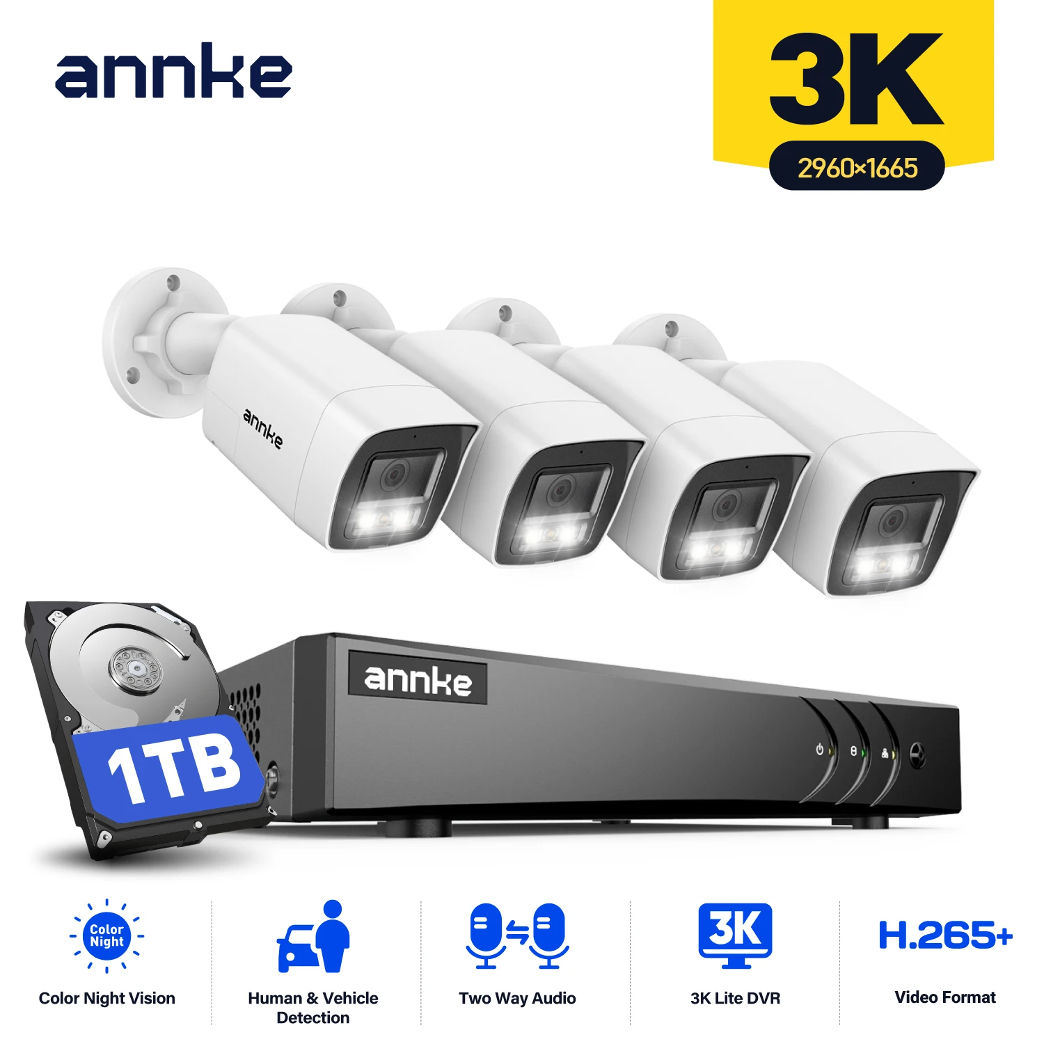

Система видеонаблюдения ANNKE 8CH 3K CCTV для улицы, 3K Lite видеорегистратор, 4/8 шт. проводных камер с двусторонней аудиосвязью, система видеонаблюдения день/ночь