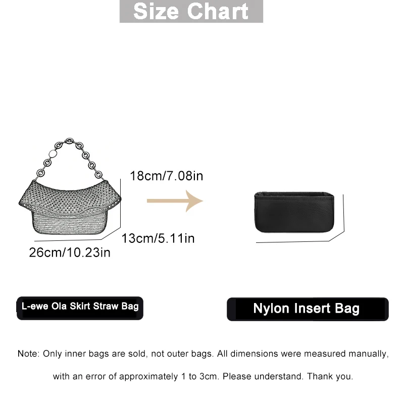 EverToner Nylon Liner for L-ewe Ola Skirt Straw Bag Travel Shaper Organizer Lightweight Durable Inner Insert Support