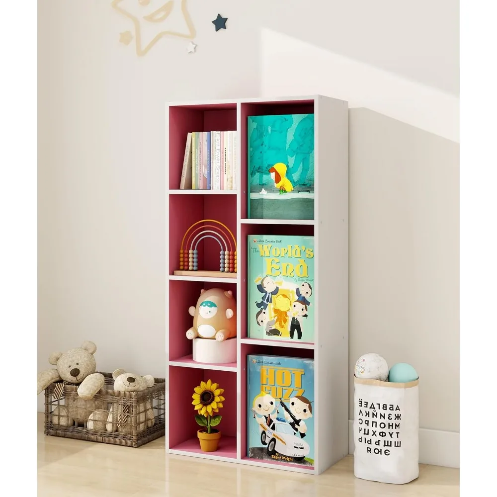 وحدة تخزين 7 مكعبات مستوحاة من مونتيسوري مع رف كتب لغرفة لعب الأطفال والفصول الدراسية، وردي #6