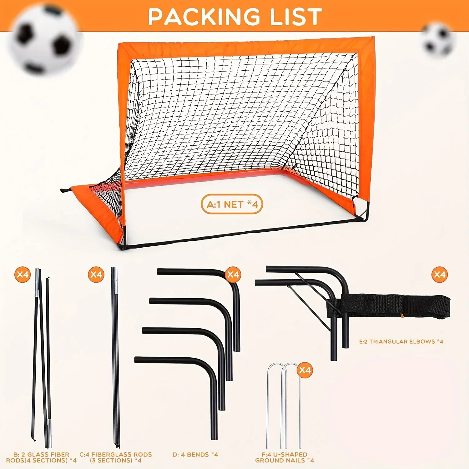 Portable Soccer Goal Net Quick Assembly, Durable Oxford Cloth, Ideal for Training & Outdoor Fun Orange/Black, Soccer Accessories