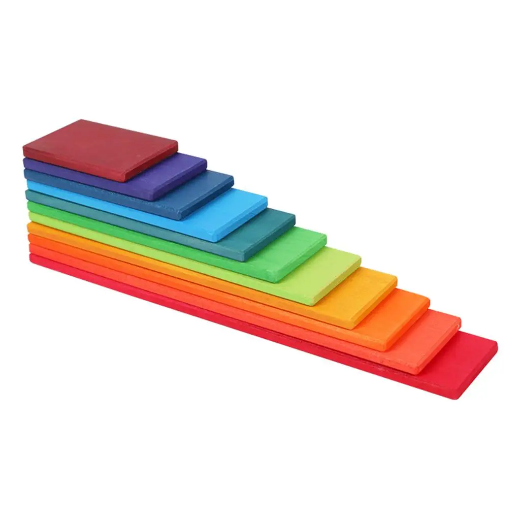 Wooden Montessori Rainbow Blocks Stackable Educational Building Boards Toy for Toddler Development