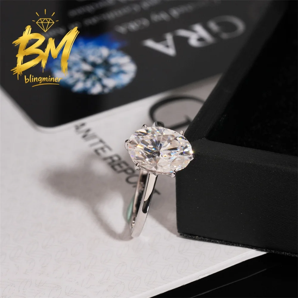 Blingminer Oval Cut 4.5ct S925 Silver VVS Moissanite Rings Engagement Wedding Women Finger Jewelry Pass Diamonds Free Shipping