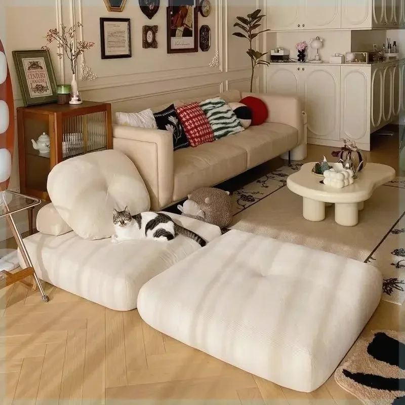 Cream single sofa small apartment living room tofu block mochi sofa bed folding dual-purpose module lazy foldable