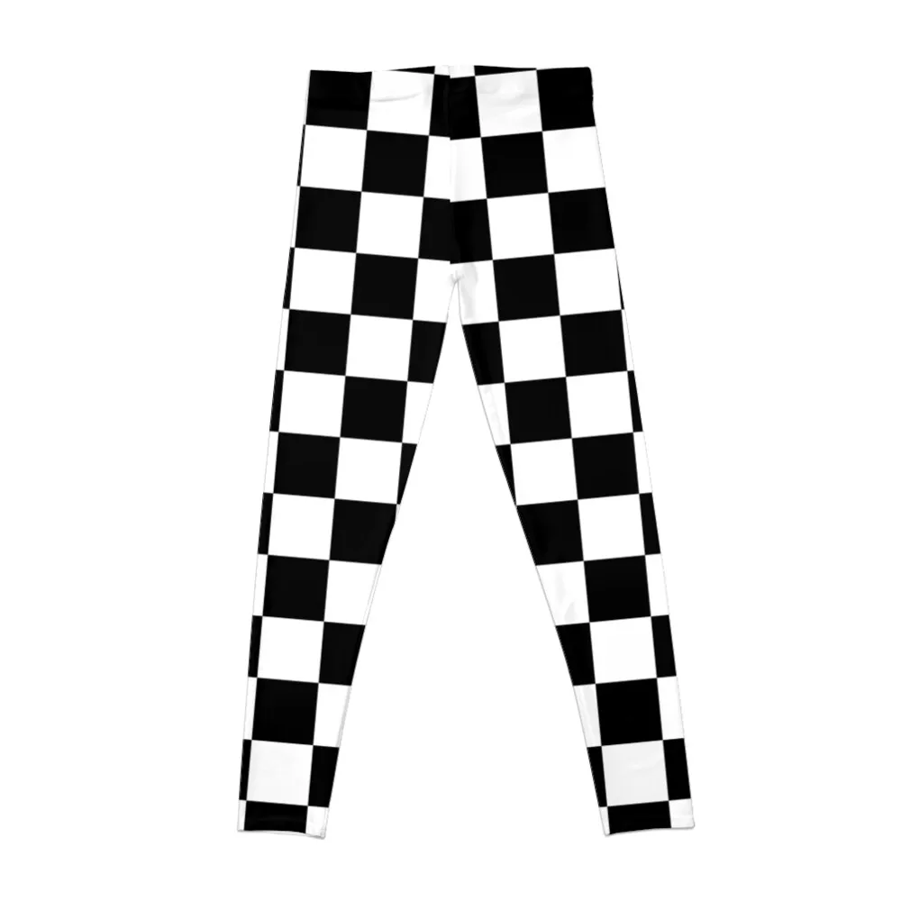 Black and White Check Checkered Flag Motorsports Race Day + Chess Leggings for physical Pants sport high waist Womens Leggings