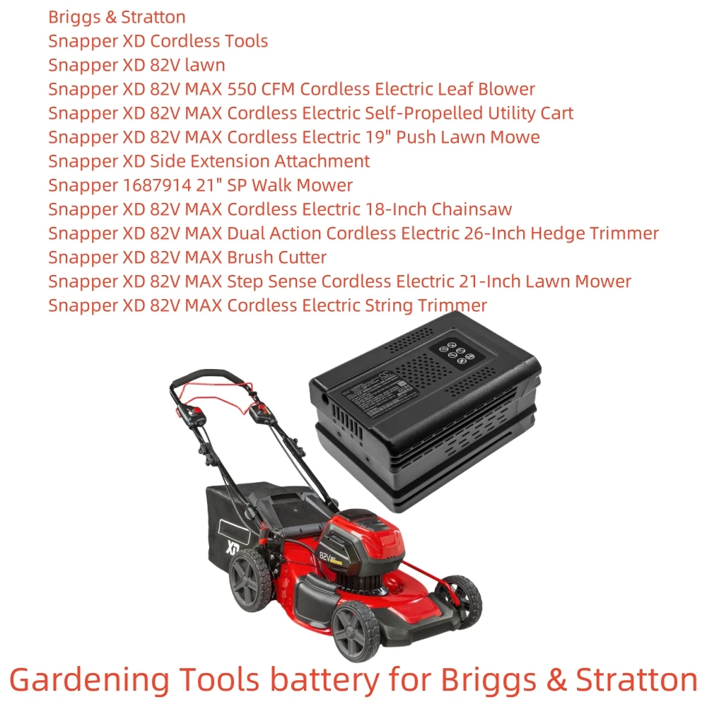 

Li-ion Gardening Tools battery for Briggs & Stratton - 82.0v 2000mAh | Compatible with Snapper XD Side Extension Attachment