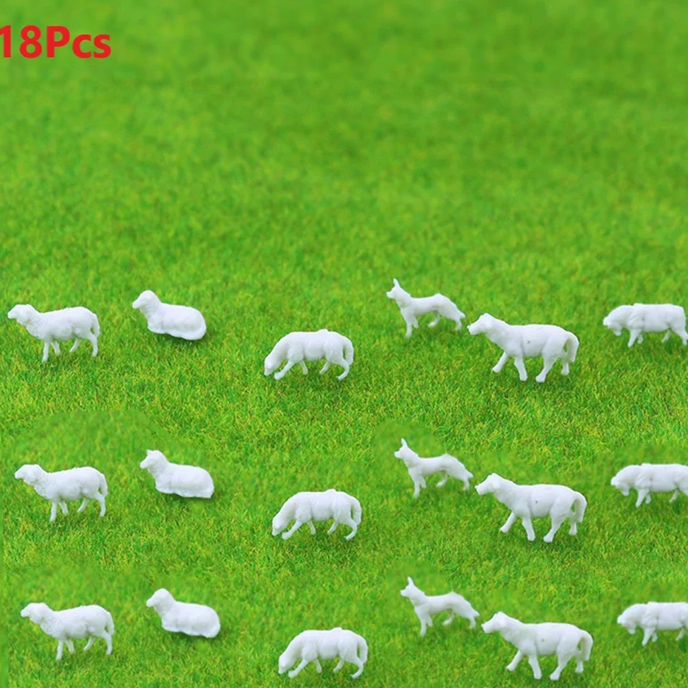 18Pcs Model Railway 1:87 HO Scale Painted Farm Sheep Animals Model 6 Styles Unpainted White Farm Animals Sheep Collie Dog