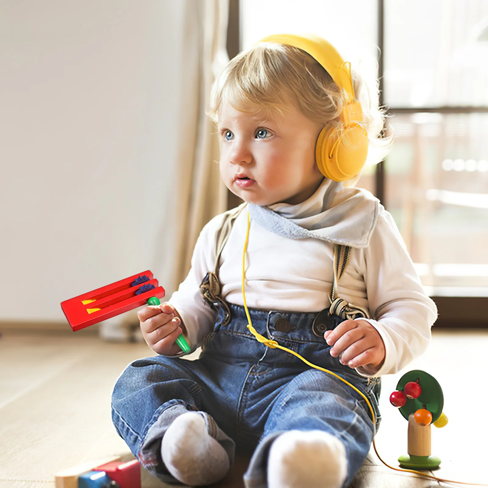 

2Pcs Wooden Ratchet Rotating Handheld Traditional Matsaca Instrument for 's Hearing Development Portable Noise Maker