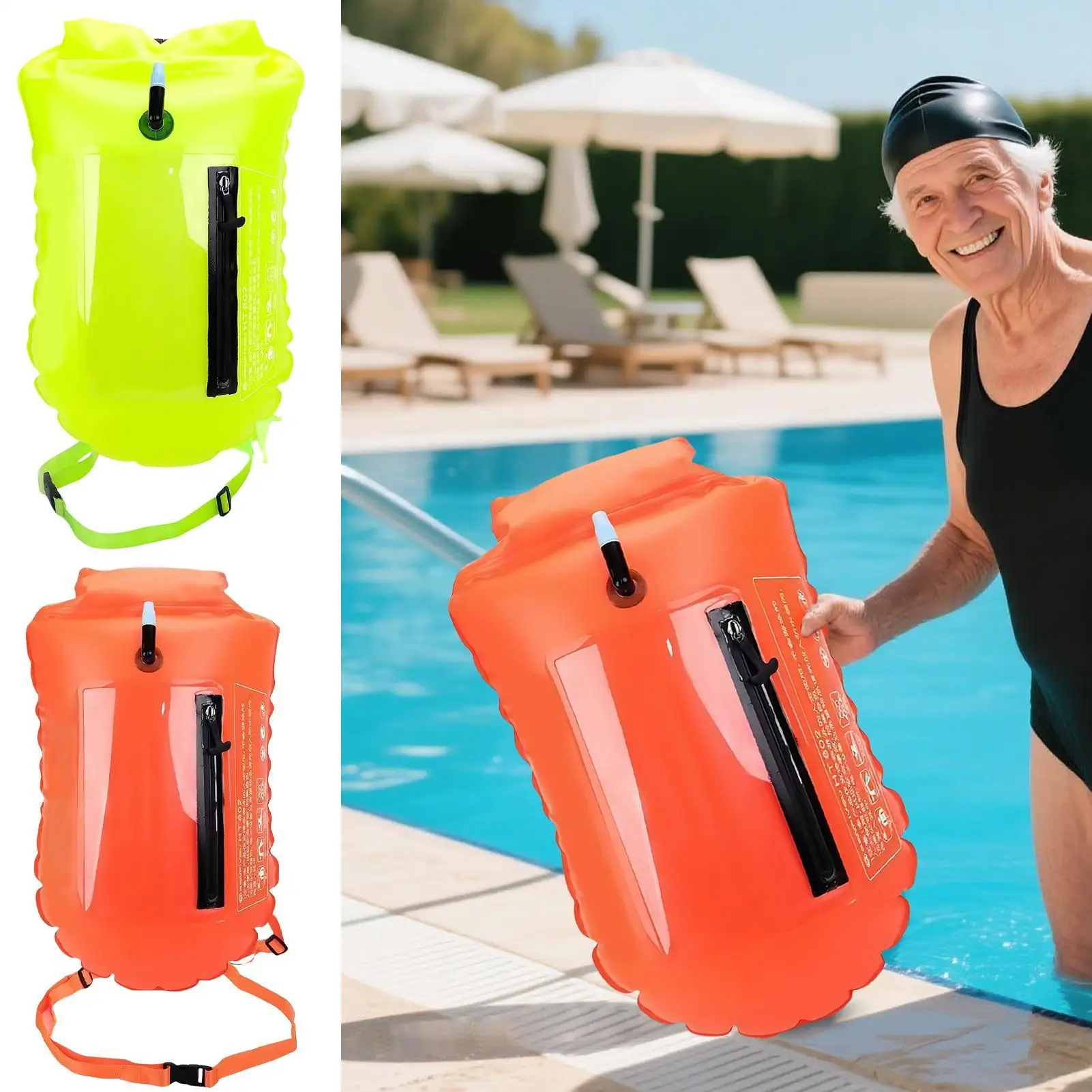 

Безопасный буй для плавания на открытом воздухе Надувной спасательный буй для плавания Надувной открытый буй для плавания с регулируемым ремнем и окном мобильного телефона