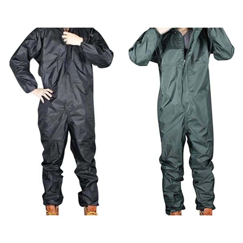 

2PCS Motorcycle Raincoat /Conjoined Raincoat/Overalls Men And Women Fission Rain Suit Rain Coat XL, Black & Armygreen