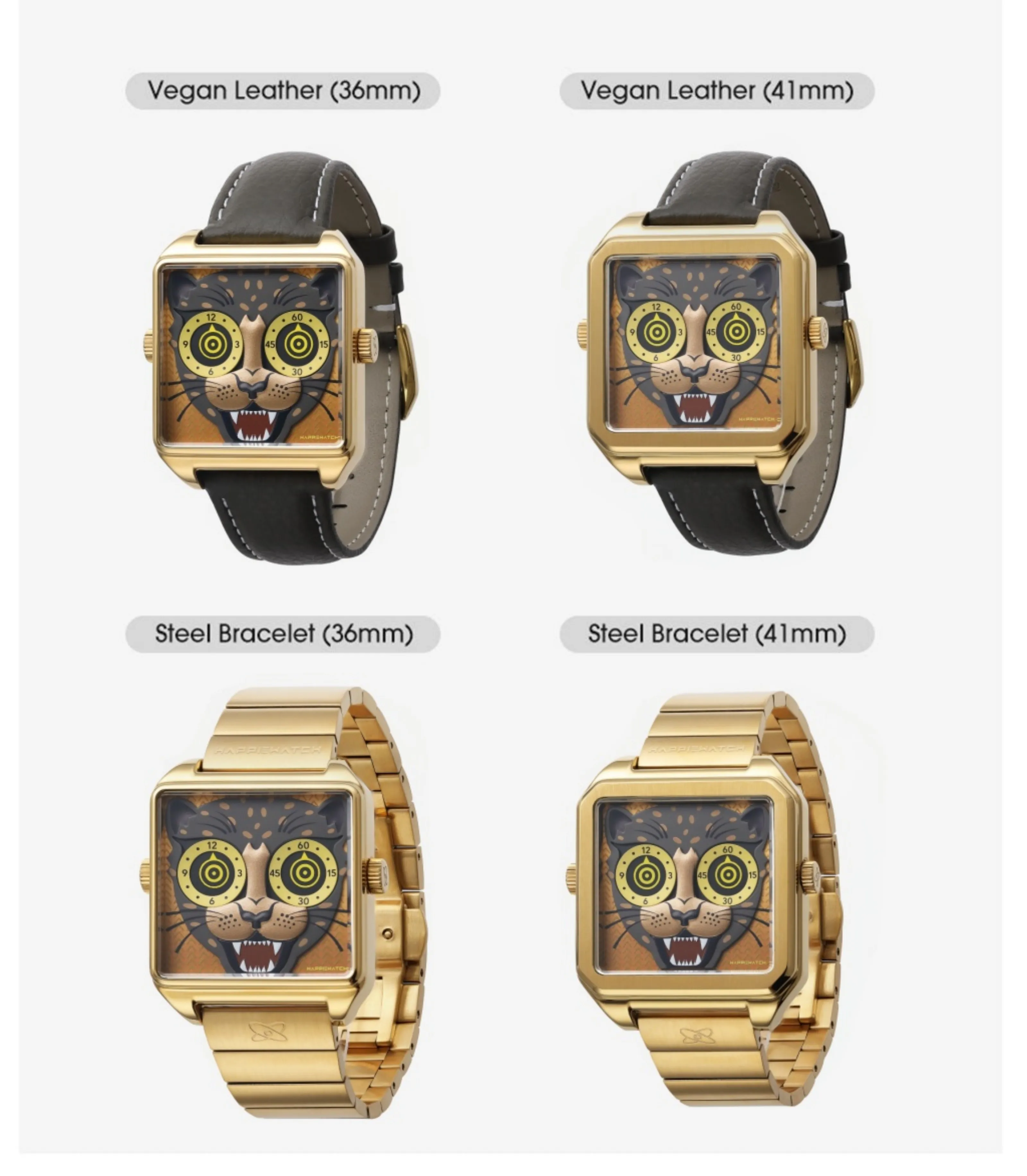 Happie Watch Couple Watches Men and Women Fashion Leather Stainless Steel Strap Square Lovers Watch Waterproof Quartz Wristwatch