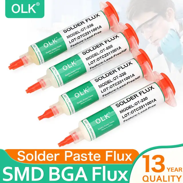 Fluks do naprawy PCB Olk SMD, lutowniczy, bez konieczności czyszczenia, pasta lutownicza, zaawansowany fluks olejowy do spawania, smar lutowniczy 10cc do napraw lutowniczych