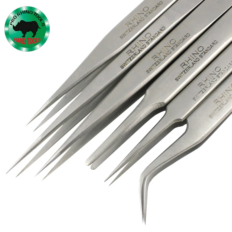 Original Japanese RHINO SW Series Frosted High-End Precision Tweezers High-Hard Anti-Magnetic Acid-Resistant Straight Elbow