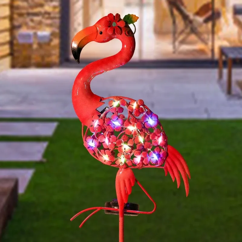 

2024 New Outdoor Solar Flamingo Iron Courtyard Lawn Light Garden Decoration Crafts Intelligent Control Ground Plug-in Light Hot