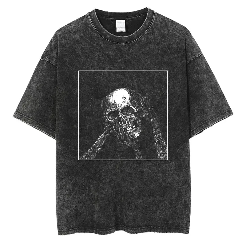 Retro Skull Gothic Graphic T Shirt Horror Grunge Rock Streetwear Cotton Vintage Men Women Oversized Black Short Sleeve Tees