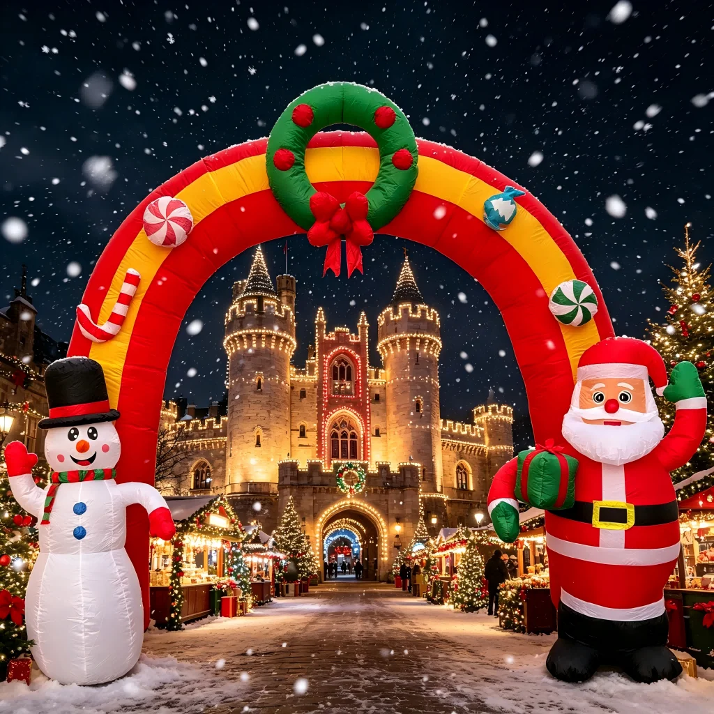 11.8 FT Christmas Inflatables Archway Outdoor Decoration Giant Blow Up Welcome Arch with Santa Claus, Gift Box, Snowman, Christmas Wreath, Built-in LED Lighting Effect for Xmas Holiday Party Yard Garden Lawn Decor