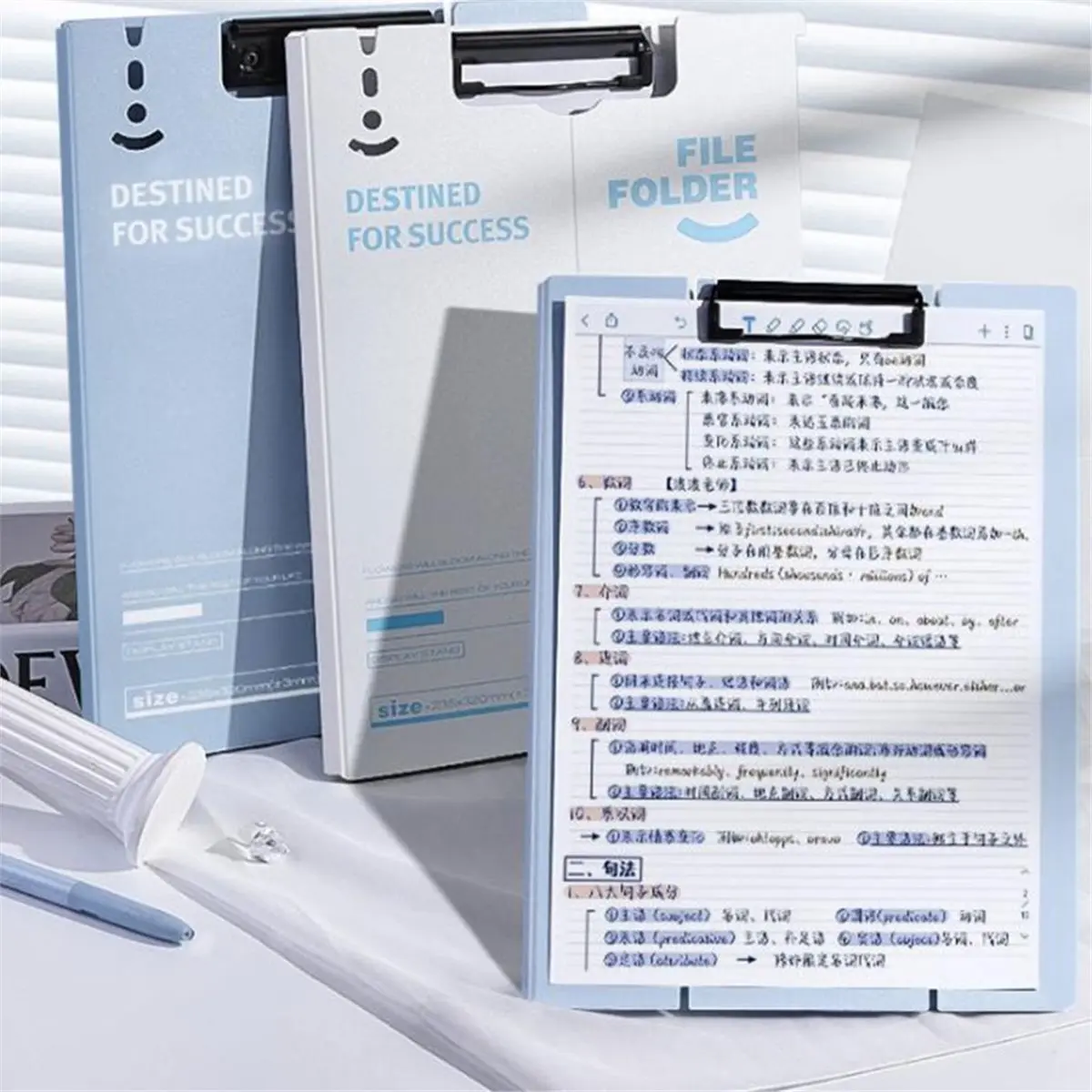 Home Tool Stand-Up PP File Folder A4 Document Holder, 2-Pack Dual-Color Mix Writing Pad for Students & Workplace Notes