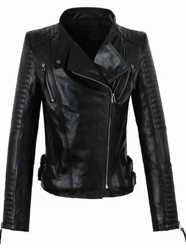 2025 Nieuwe Vrouwen Vintage Herfst Winter Zachte Kunstleer Jassen Vrouwelijke PU Motorcycle Biker Zwarte Punk Klassieke High Street Jassen