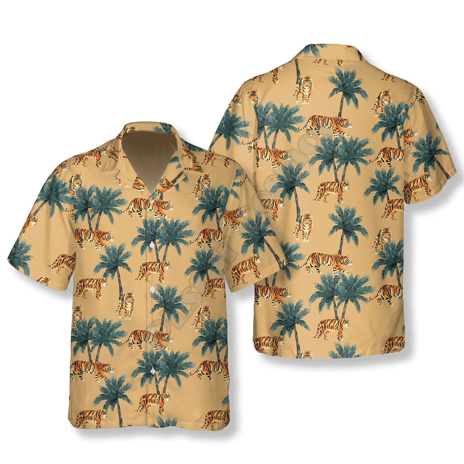 Tiger Under Palm Trees Seamless Pattern Tiger Hawaiian Shirts New Fashion 3D Printed Shirts Summer Beach Short Sleeve Casual