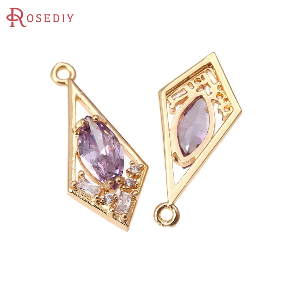 

6PCS 18K Gold Color Brass Zircon Rhombus Charms Pendants High Quality Diy Necklace Earrings Charms Jewelry Making Accessories
