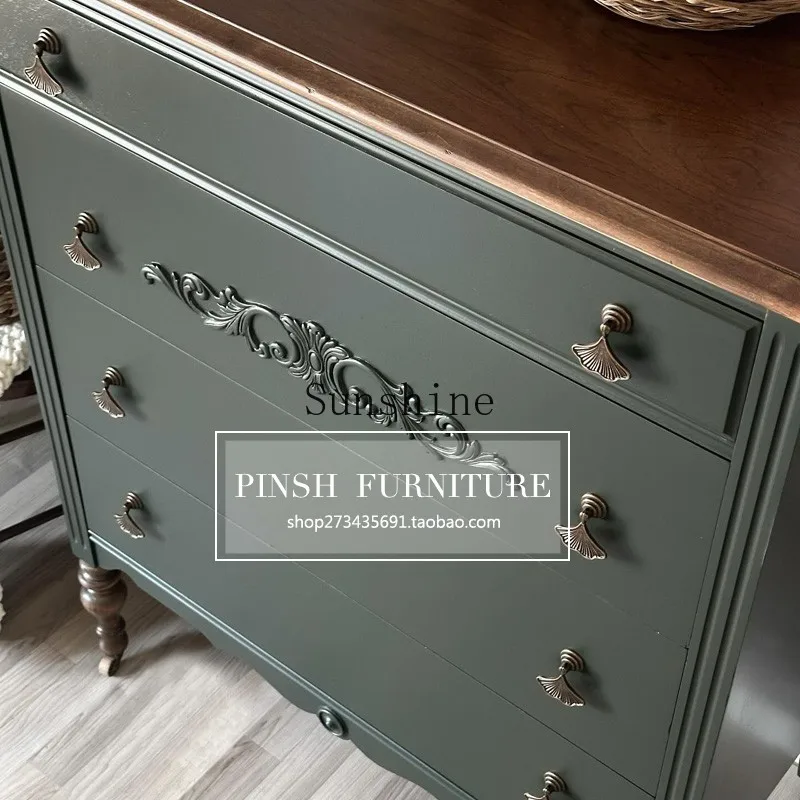 French retro solid wood chest cabinet living room wall drawer locker