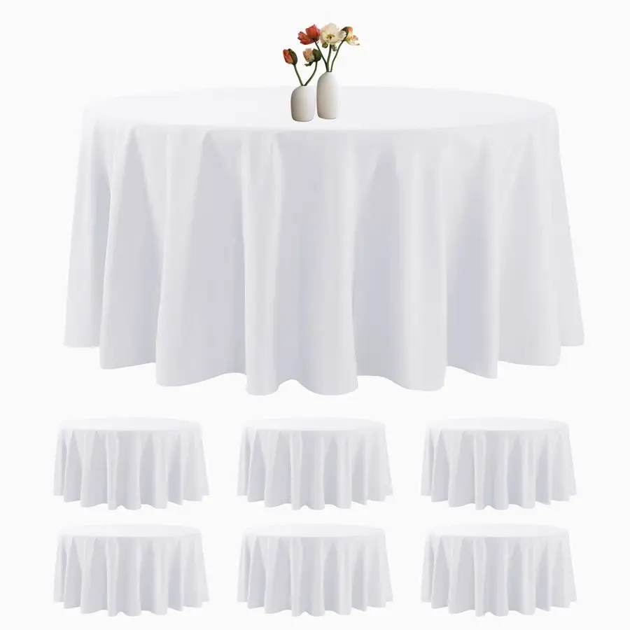 

Pack Round Tablecloth 120 Inches White Table Cloth Stain and Wrinkle Resistant Washable Polyester Fabric Table Cover for Party,