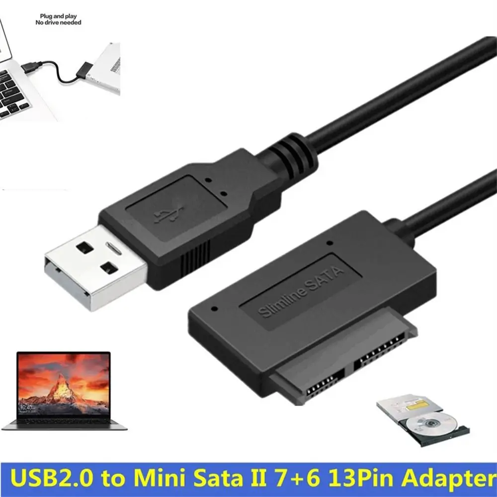 Drive Cord ROM Slimline Drive 7+6 13Pin Mini Sata II Slimline Drive Wire Converter Cable Adapter Cord USB2.0 to Mini Sata Cable