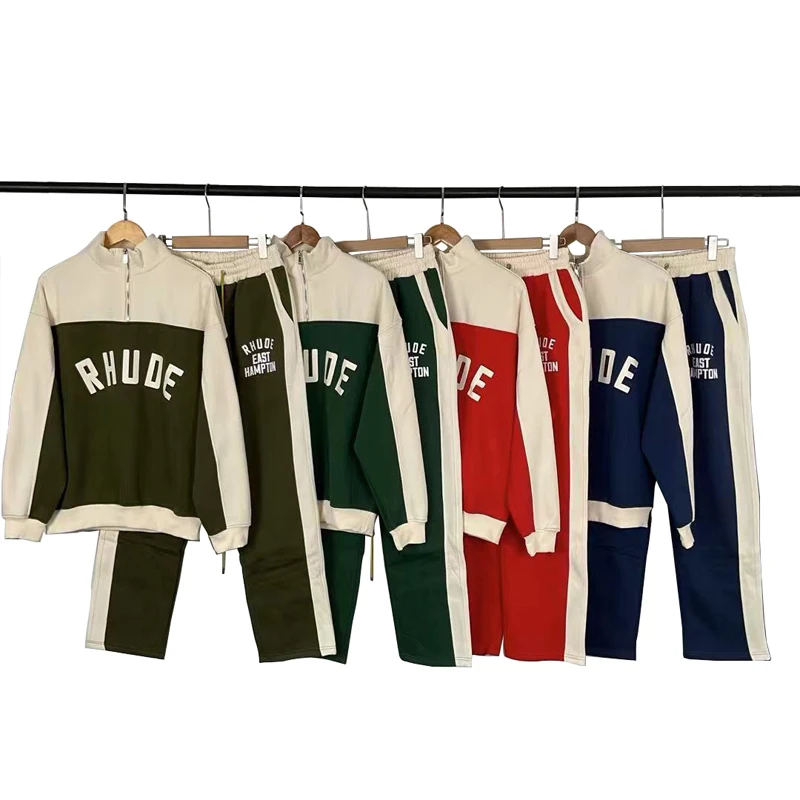 

High Street Fashion Men's Women's Rhude Sports Outfit New High-quality Fleece Thick Pullover Sets