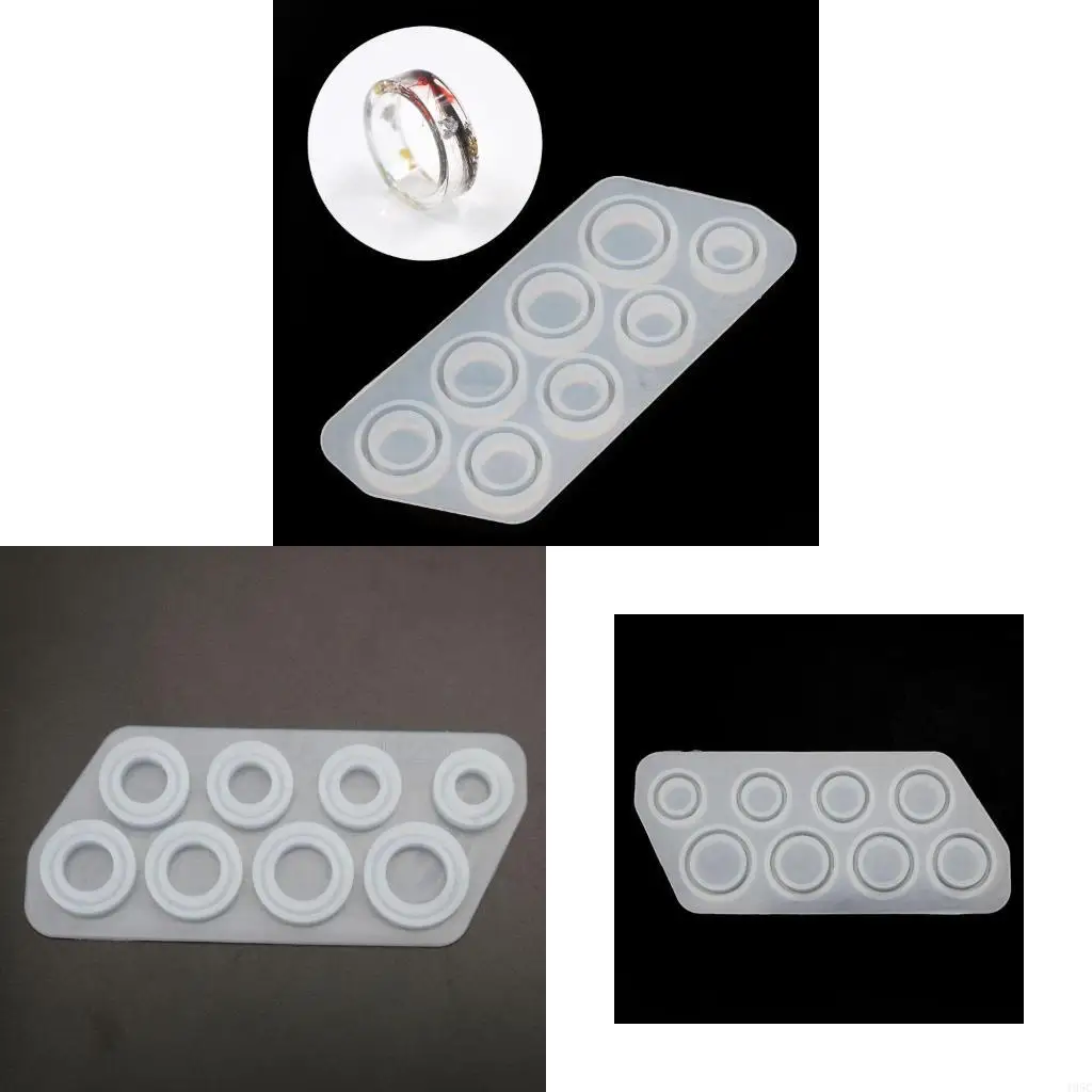 195C 8 Pcs/set Ring Silicone Molds for Epoxy Resin Ring Mold Necklace Pendant Size 5-12 Circle Jewelry Casting Mold for DIY