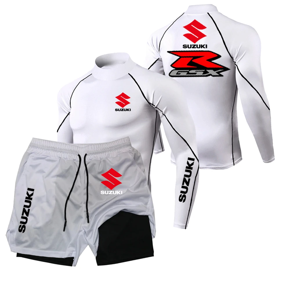 AliExpress Men's quick-drying breathable bicycle Suzuki high-neck long-sleeved tight-fitting suit, gym sweatshirt, motorcycle riding suit