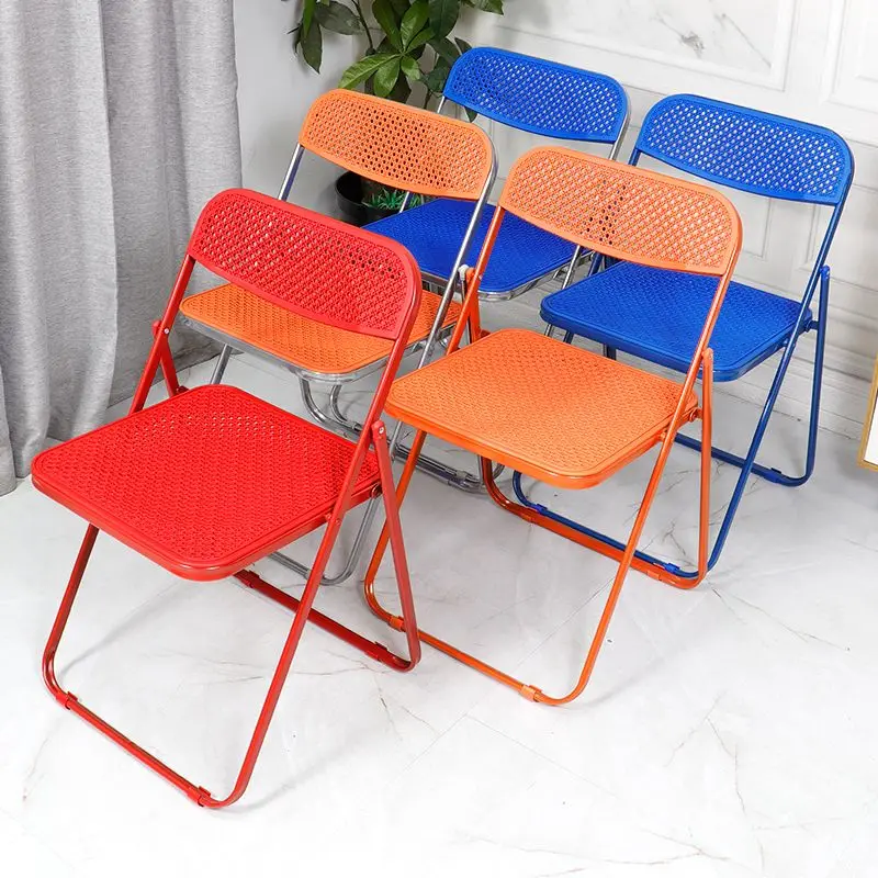 Breathable Hollow Plastic Chair Folding Rattan-Look Conference Chair Wear-Resistant Backrest Office Seat Thickened Study Chair