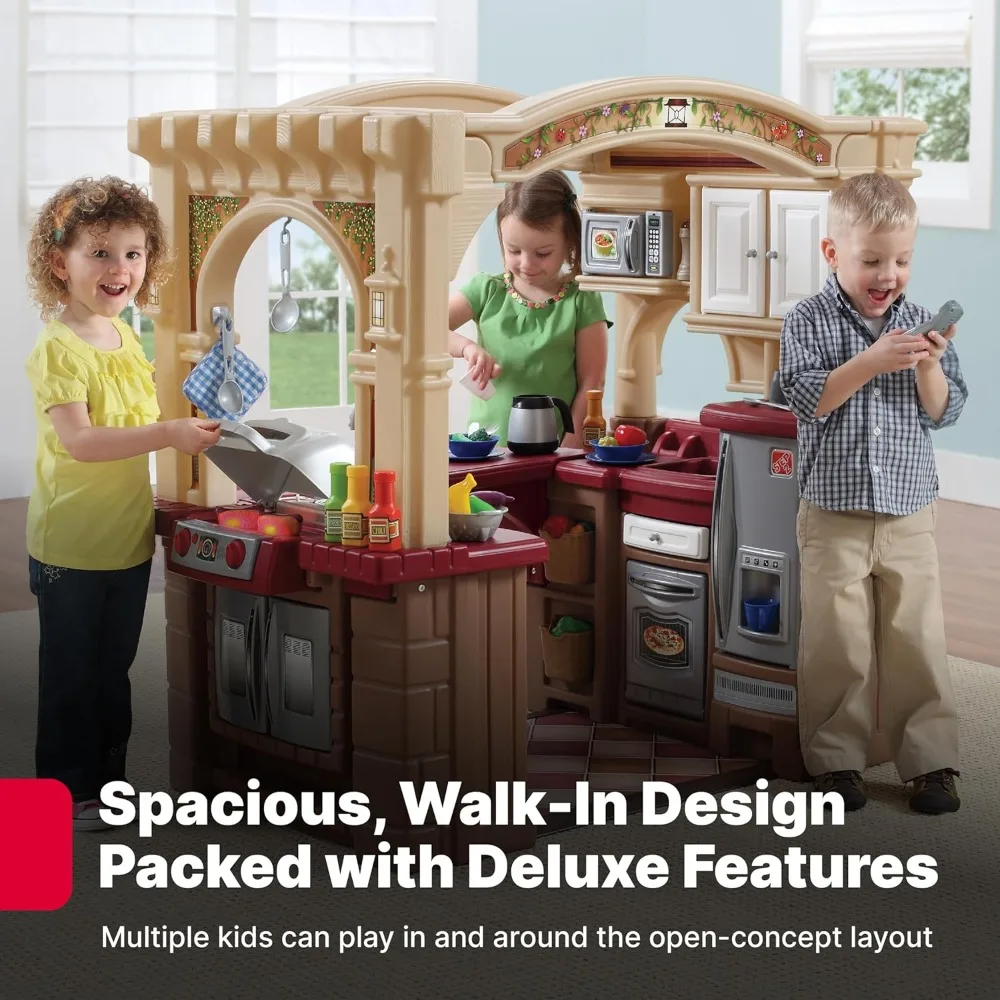 Grand Walk-In Kitchen & Grill Kids Playset, Indoor/Outdoor Kitchenette, Interactive Play with Lights and Sounds, Durable Plastic