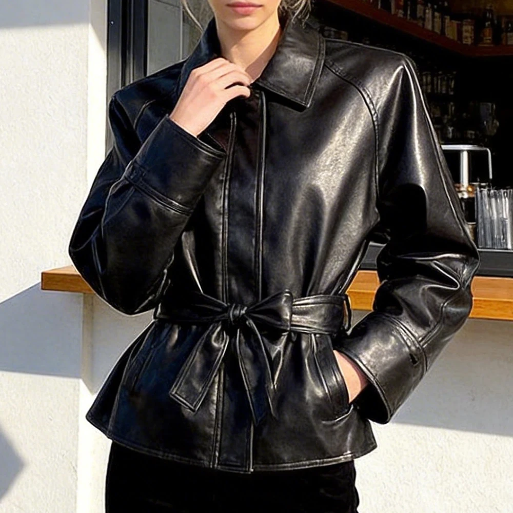 

Women's Leather Jacket Clothes Leather Trench Coat for Women New Coats and Jackets Faux Leather Jackets Long Sleeve Outerwear