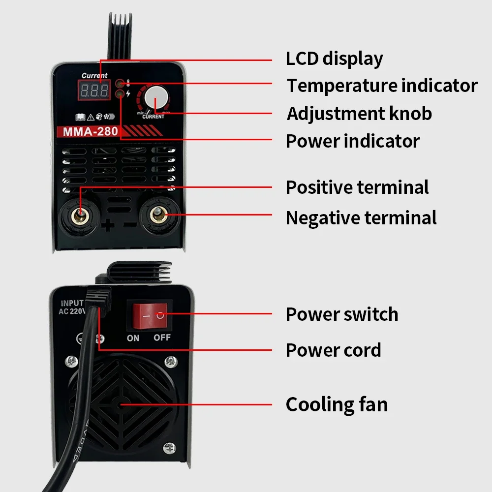 Portable MMA280 Welding Machine 220V EU Plug ARC LED Digital Display DC Inverter Welder Tools Welding Equipment For Household