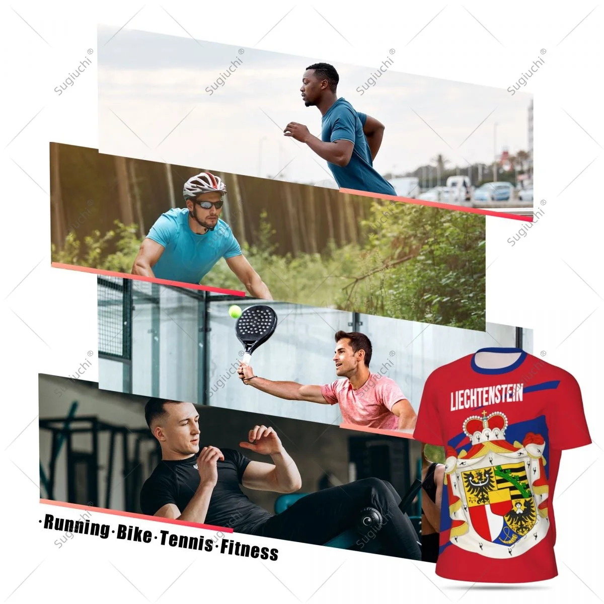 Liechtenstein Flag Men Sports T-shirt Women Tees jersey for Soccer Football Running Bike Tennis Fitness Fans view 5