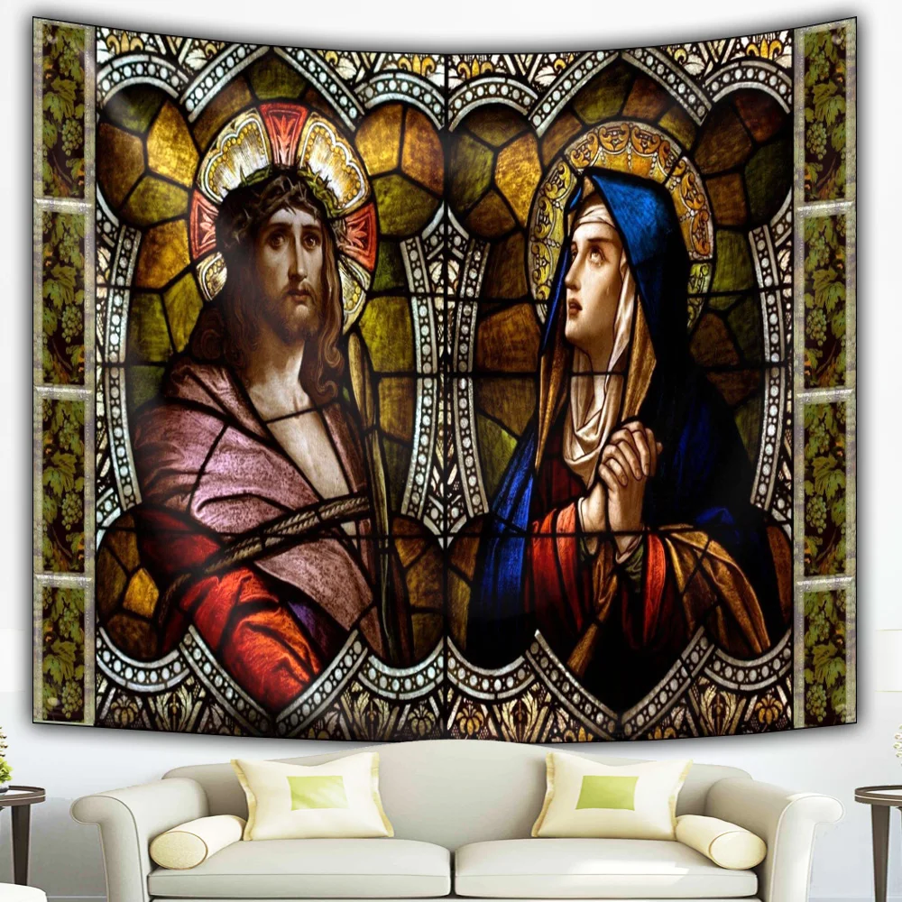 Christ Jesus Tapestry Christian Artistic Polyester Fabric Wall Hanging Nativity Scene Wall Art Home Decor Tapestry Background