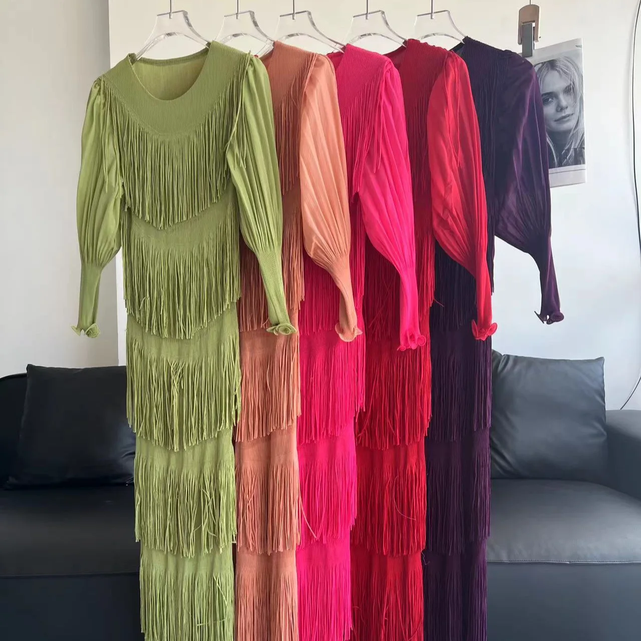 

Miyake Pleated Commuter Cake Fringed Dress Loose Explosion Pleated Casual Fashion Dresses Women's Clothing 224 Summer New