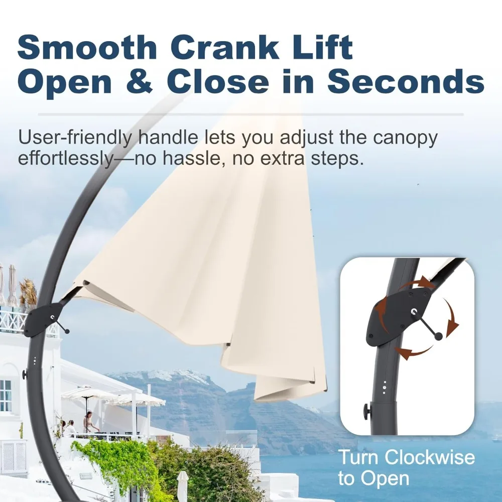 

11FT Cantilever Umbrella with Base Large Curvy Outdoor Aluminum Offset Umbrella w/ 360° Rotation, UV Resistant, Customized