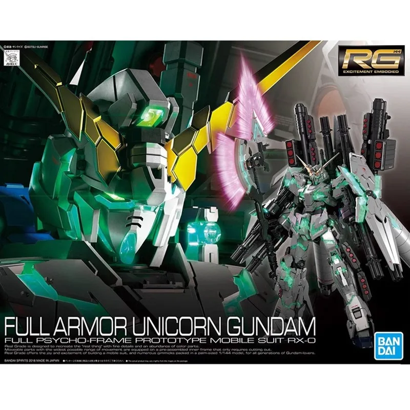 Bandai genuíno armadura completa unicórnio gundam rg anime figura de ação robô periferia colecionável montagem modelo brinquedos ornamentos presente