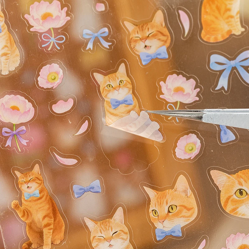 قطعتان من ملصقات سلسلة القطط اللطيفة، مادة مثالية لمستلزمات سجل القصاصات بنفسك